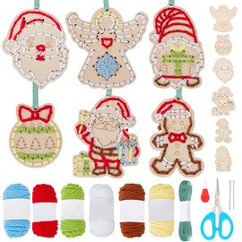 FREEBLOSS 6 Set Threading Board Kit Christmas Threading Toys Christmas Thread Board Sewing Kit Threading Toys Threading Board for Beginner DIY Christmas Ornament Threading Board Kit