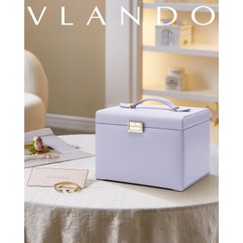 Vlando Jewelry Box 4-Tier,Jewelry Boxes & Organizers with Handle,3 Drawers Travel Jewelry Case with Mirror,Jewelry Storage,Earrings Necklace Rings Christmas Gift for Women Girl Purple