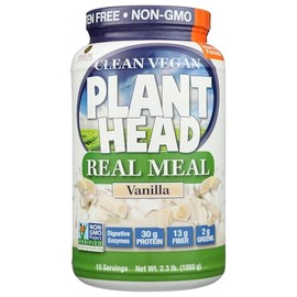 Plant Head Real Meal Organic Plant Based Protein Powder, Vanilla - Vegan, Low Net Carbs, Non Dairy, Gluten Free, Lactose Free, No Sugar Added, 2.3 Pound