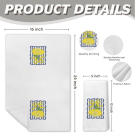 PIUD Blue Striped Coquette Bow Lemon Kitchen Towels, Retro Trendy Ribbon Lemon Dish Tea Towels for Kitchen Decor, Preppy Bow Fruit Hand Towels for Bathroom Decor, 16x24 Inch