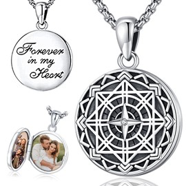 Odinstone Compass Locket Necklace Sterling Silver Locket Necklace That Holds Pictures Celtic Locket Picture Pendant Gifts for Women Men - Always In My Heart