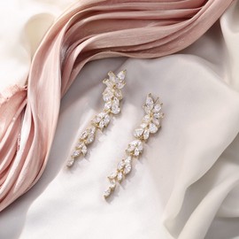 EVER FAITH Marquise Cut Cubic Zirconia Earrings for Women Drop Crystal Chandelier Long Earrings for Banquet Clear Silver Tone, Cubic Zirconia