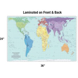 Updated Peters Projection World Map | Laminated 36" x 24” Map | Developed by Arno Peters | Most Proportionally-Accurate Land Mass Depiction | Country Size & Scale is True, Unlike Most Maps | Major Countries, Cities, & Bodies of Water Labeled