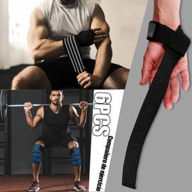 6pcs vendas para rodilla, con Vendas para Rodilla, muñequeras, y Straps para Gimnasio, knee wraps, rodilleras de compresion, provee apoyo para levantamiento de peso, ideal para gimnasio