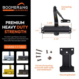 Light/Medium Duty Residential & Light Commercial Auto Door Closer -Boomerang D503 Surface Mounted, Cast Aluminum Closer, Adjustable Closing, Grade 2 & UL 3 Hour Fire Rated, Matte Black (US19)
