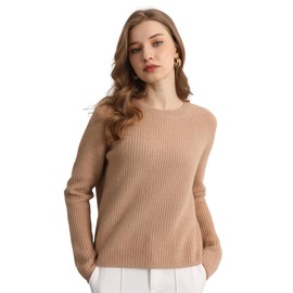 GreenMount Cashmere Sweaters for Women Essential Crewneck Ribbed Long Sleeve Pullover Sweater (Camel)