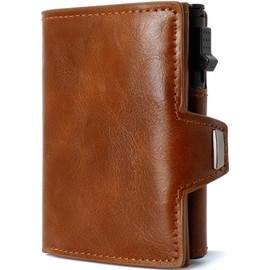 Valveric Wallet for Men - Small Wallet with RFID Protection, Coin Pocket & Banknote Compartment, 7 Card Slots for Credit Cards & ID Window, Leather Wallet, brown, Modern