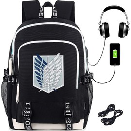 Roffatide Anime Backpack Printed College Bag Laptop Backpack with USB Charging Port and Headphone Jack, Attack On Titan A, Classic