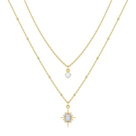 Poxtex Gold Layered Choker Necklace for Women, Dainty 14K Sun Star Charm Chain Set for Beach Trendy Jewelry, Cute Stack Pendant Cubic Zirconia Waterproof Necklace for Her Gifts, Small, Gold Plated,