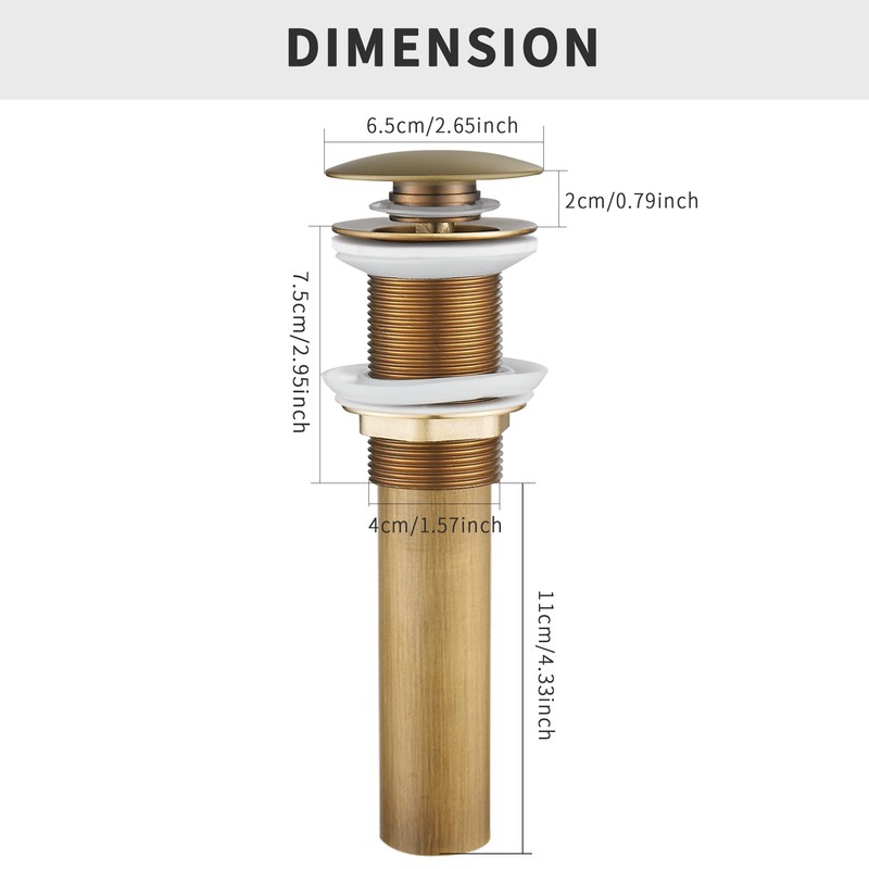 WOMAO Retro Sink Drain Fitting, Antique Brass Pop-Up Drain Valve