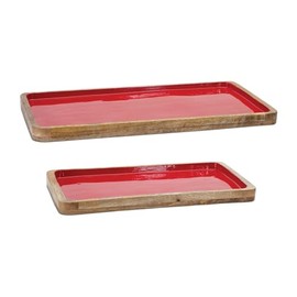 Melrose Rectangular Wooden Trimmed Christmas Serving Tray - 20" - Brown and Red - Set of 2