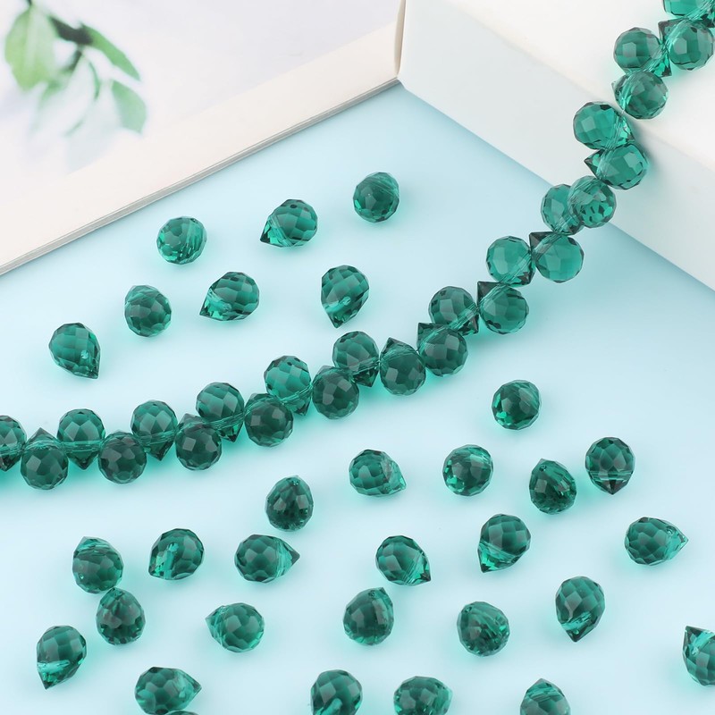 Nexlynk 100PCS Crystal Glass Beads 8×10mm, Malachite Green Faceted Teardrop