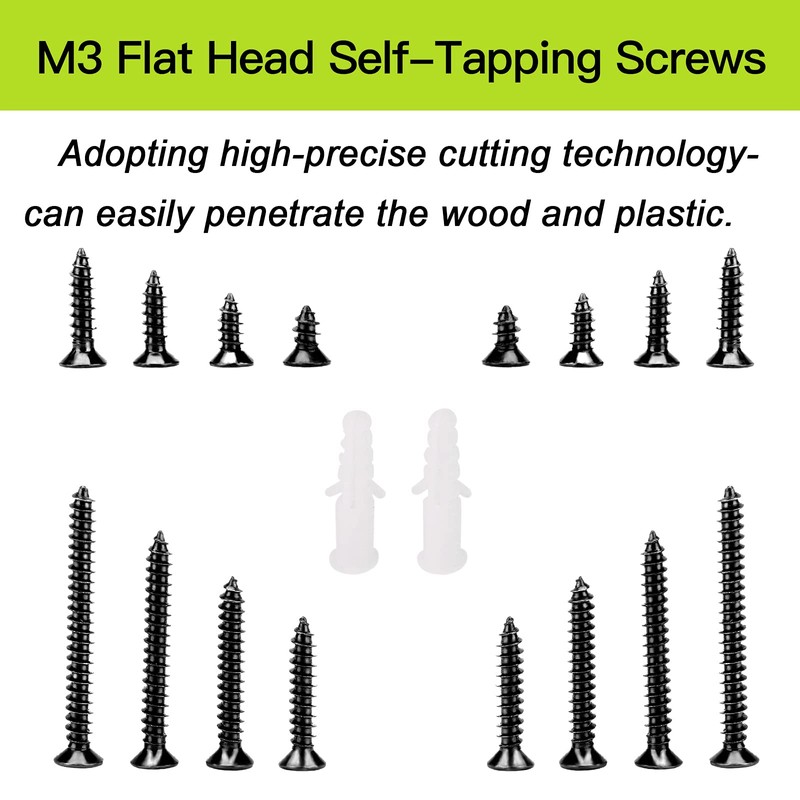 M3 Flat Head Wood Screws Assortment Fasteners Kit 420pcs,Phillips Drive