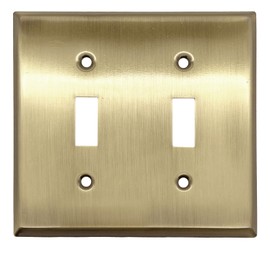 Rio Salto BRASS Double Toggle Metal Antique Gold Double Togle Light Switch Cover MIDSIZE Mid Size Toggle Switch Vintage Matte Gold Finish Brushed Brass (Toggle, 2-Gang)