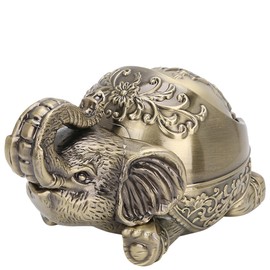 Metal Ashtray with Cover Male Gift Sealed Anti Fall Windproof Smoking Set Ornaments(Lying Bronze Ashtray with Elephant shape )