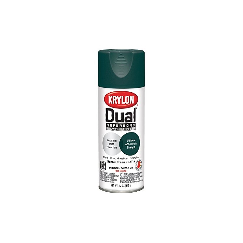 Krylon K08827007 'Dual' Superbond Paint and Primer, Satin Hunter Green,