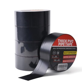 TAPEBEAR Corrosion Protection Pipe Tape, 10mil Pipe Wrap Tape for Drain Pipe, Metal Electrical Outdoor Underground Pipe, Waterproof PVC Black Tape Thicker for Hose Leak Proof, 2Inch x 33Yard, 5 Rolls
