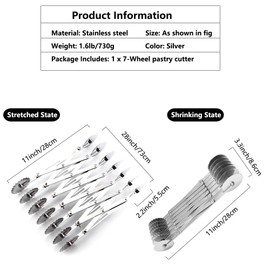7 Wheel Pastry Cutter Stainless Steel Pizza Slicer, Adjustable Pizza Slicer Multi-Round Dough Divider Roller for Pizza, Bread and Cakes