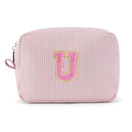 Pocmimut Graduation Teacher Gifts Initial Makeup Bag Birthday Gift Travel Toiletry Bag Preppy Cosmetic Bag for Girls Travel Essentals Organizers,U