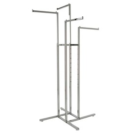Econoco K10 Heavy Duty 4 Way Clothing Rack, Adjustable Height Arms, Square Tubing, Perfect for Clothing Store Display With 4 Straight Arms, Chrome