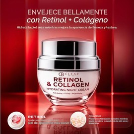 Crema Hidratante Facial de Noche con Retinol y Colgeno, Probada por Dermatlogos, Humecta, Reduce Arrugas y Lneas Finas, Crema Hidratante, Cuidado de  