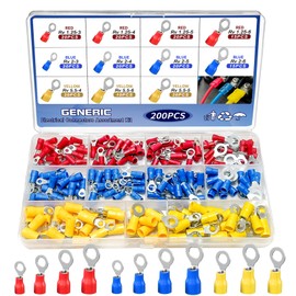 200PCS Pre-Insulated Ring Terminal Assortment Kit, Cold Crimp Wire Connectors Set for Electrical Wire Connector Assortment with Ring, Crimp Automotive Cable Terminals (Red/Blue/Yellow)