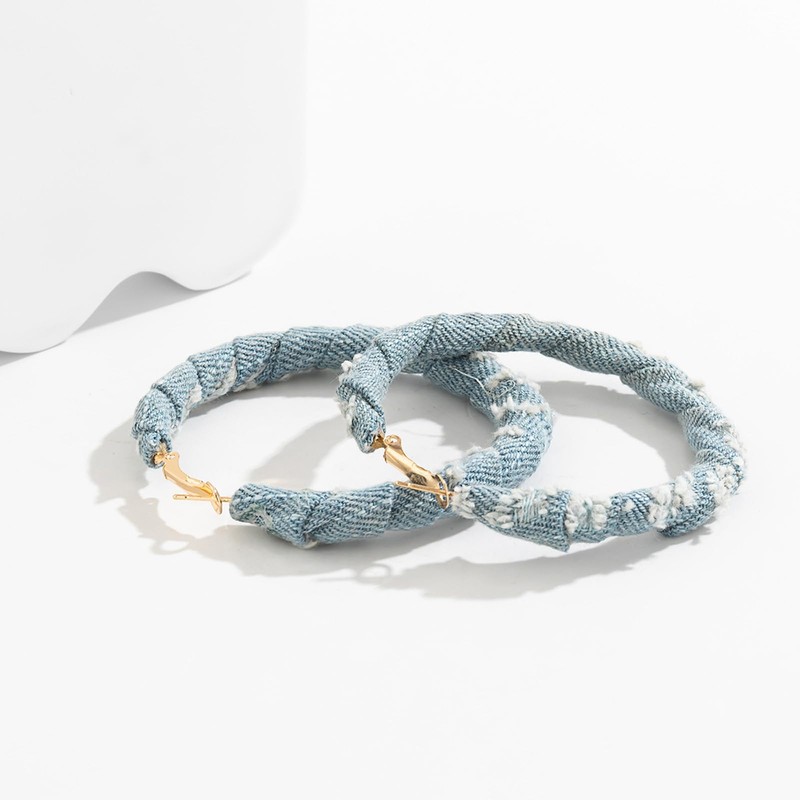 Denim Dress for Women Denim Flower Earrings Exaggerated Denim Hoop