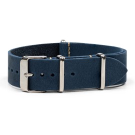 Benchmark Basics Leather Watch Band - Crazy Horse Oiled Leather One-Piece Watch Straps for Men & Women - Choice of Color & Width - 18mm, 20mm, 22mm or 24mm (24mm, Navy Blue)