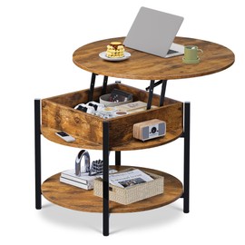 WLIVE 27" Round Lift Top Coffee Table with Storage Shelf and Hidden Compartment,Farmhouse Small Coffee Table with 2 Tier for Living Room and Home Office, Rustic Brown
