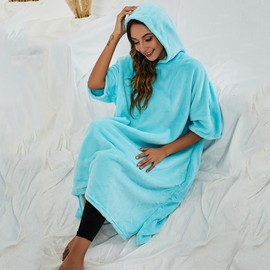 Adult Pastel Color Casual Coral Fleece Absorbent Hooded Beach and Bath Robe M/Yellow 4ea