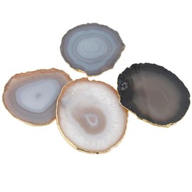 Nupuyai 2pcs Natural Agate Slices Cup Mats Coasters for Drink, Irregular Crystal Stone Coaster Set Place Cards for Wedding Home Decor 3.1"-3.9"