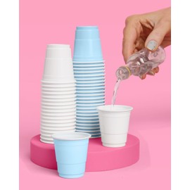 xo, Fetti Blue + White Plastic Shot Glasses - 50 Matte Disposable 2 oz Cups | Bachelorette Decorations, Birthday Drinkware, Party Supplies, Bridal Decor