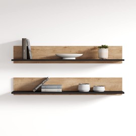 Meble Furniture Soho S5 Floating Shelves - Rectangular Shape Modern Wall Mounted 02 Book Storage Shelves - Durable Wooden Fly Modular Cabinet with High Gloss Finish - Oak