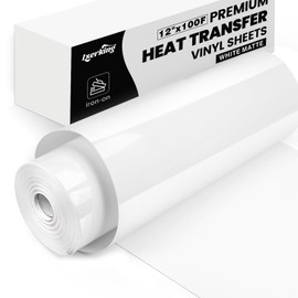 Lzerking Vinyl Heat Transfer 12" x 100FT-White Matte Htv Iron On Vinyl Roll for Cricut/Cameo Bundle, DIY Shirts, Bags, Socks, Shoes, Pillow and Other Frabic - Washed and Easy to Cut & Weed