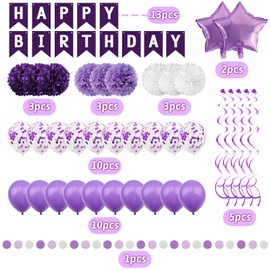 Recosis Purple Birthday Decorations, Women Girls Party Decorations Happy Birthday Decorations with Banner for Women Girls Engagement Anniversary Birthday Party Supplies
