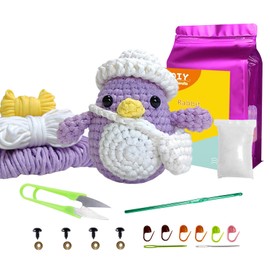 LetCartMaker Crochet Kit for Beginner, Purple Penguin Crochet Kit Crochet Starter Set with Step-by-Step Video Tutorials Birthday Holidays Gift for Kids Adults