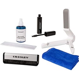 Crosley AC1024A 5-in-1 Record Cleaning Kit with Carbon Fiber Brush, Microfiber Cloth, Stylus Cleaner, Cleaning Solution, and Record Stand