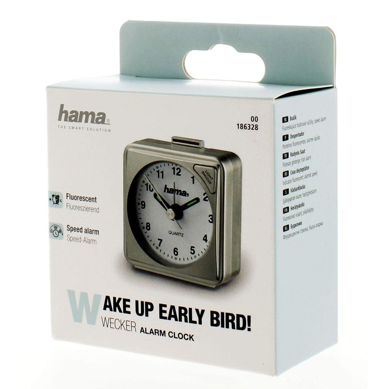 Hama Travel Clock, Silver, 5.6 x 3 x 5.6 cm
