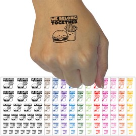 We Belong Together Hamburger and Fries Best Friends Valentine's Day Temporary Tattoo Water Resistant Fake Body Art Set Collection - Orange (One Sheet)