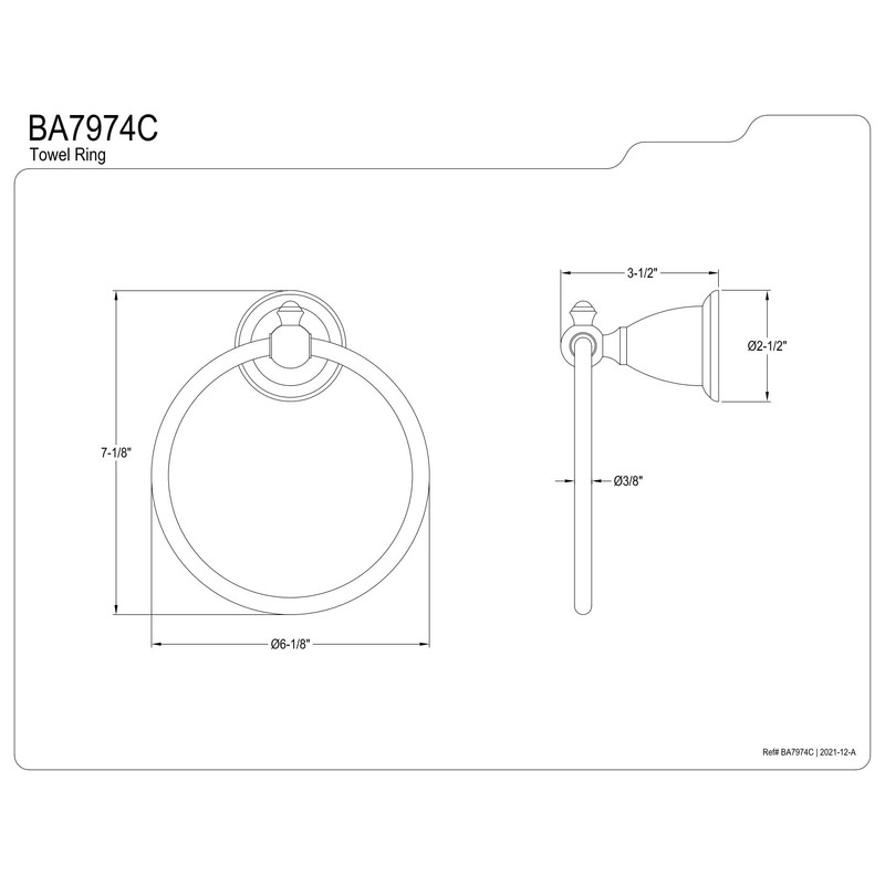 Kingston Brass BA7974C English Vintage -Towel Ring, 6-Inch, Polished Chrome