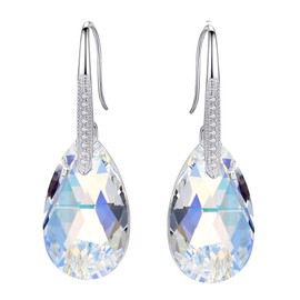 EleQueen 925 Sterling Silver CZ Teardrop Shepherd Hook Dangle Earrings Iridescent Aurora Borealis AB