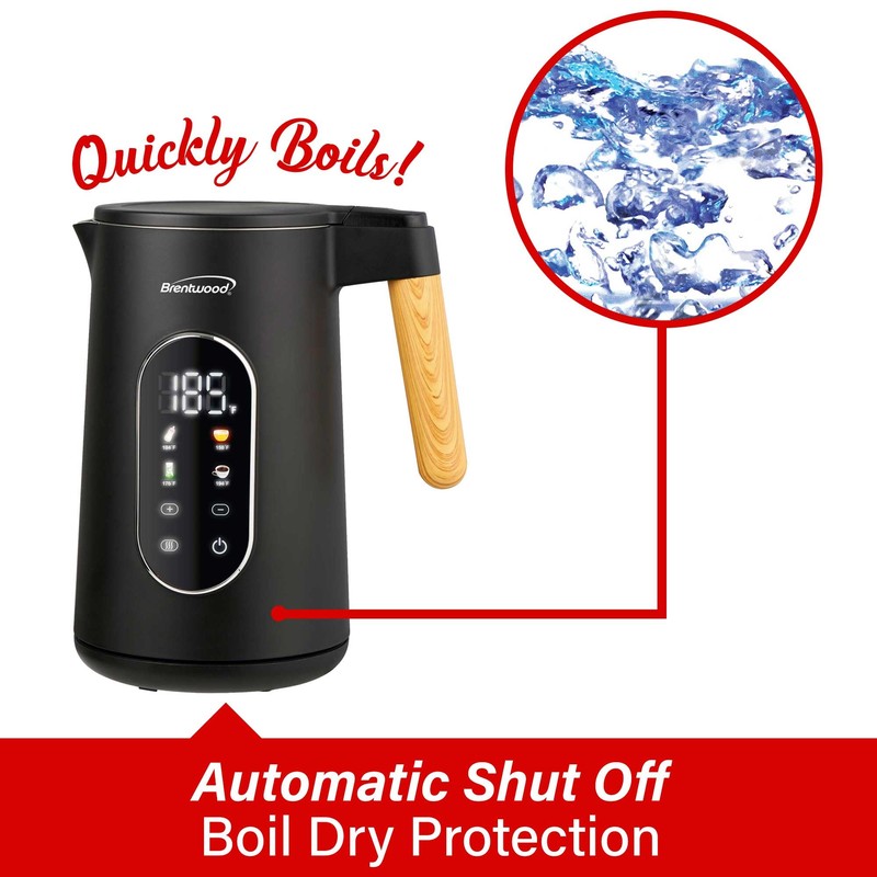 Brentwood 1100W 1.7L Cordless Cool Touch Digital Kettle with Stainless