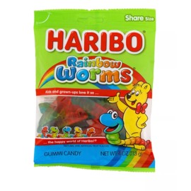 Haribo Rainbow Worms Gummy Candy 12 Pack - Sweet & Chewy Fun, 4oz Each Bag