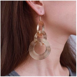 Aneneiceera Vintage Exaggerated Circle Earrings Gold Circle Hoop Earrings Chunky Spiral Hoop Dangle Earrings Long Hoop Dangle Earrings Spiral Earrings Jewellery for Women and Girls, Alloy Steel