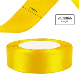 25 Yard Satin Ribbon Roll, 1 Inch Fabric Ribbon for Craft Bows Rose Bouquet, Holiday Gift Wrapping, Party Decoration (Yellow)