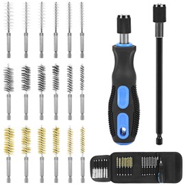 QWORK Auto Wire Brush 20-Pack Bore Brush Set - Stainless Steel, Brass & Nylon Cleaning Brushes, for Rust and Debris Cleaning,1/4 Inch Hex Shank