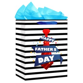 WaaHome Happy Fathers Day Gift Bag with Tissue Paper and Handle 11.5''x9''x5'' Medium Father Day Gift Bags for Dad Daddy Grandpa Papa from Daughter Son Kids