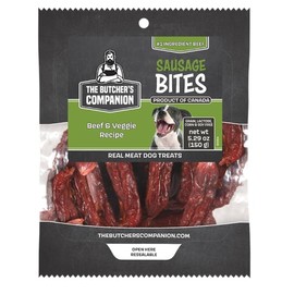 THE BUTCHER'S COMPANION Beef & Veggie Sausage Bites Dog Treats, 5.29 oz, Real Meat