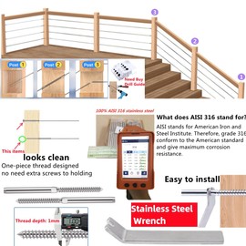 Ingpro 100 Pack 316 Stainless Steel Left&Right Handed Thread Swage lag Screws for 1/8" Decking Cable Railing Kit/Hardware,Wood Post Balusters (50 Pairs)