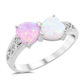 Heart White Pink Simulated Opal Promise Ring New .925 Sterling Silver Band Size 8